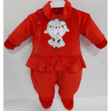 Imagem de Macacao Longo Plush Bebe  Menina Luxo Enxoval Inverno 7314 - Lessa Kid