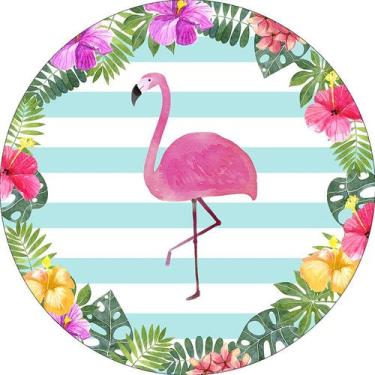 Imagem de Painel De Festa Redondo 1,50x1,50 - Flamingo Tropical 002 - Via Cores