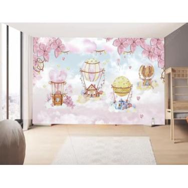 Imagem de Papel de Parede Infantil Balões Fundo    Rosas  (folha med. 90x300 cm)