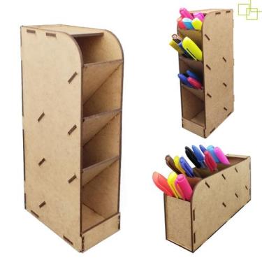 Imagem de Organizador Vertical Compacto para Mesa e Escritório em MDF 4 Divisões