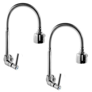 Imagem de Kit 2 Torneira Gourmet Para Cozinha De Parede 1/4 De Volta Com tubo Fl