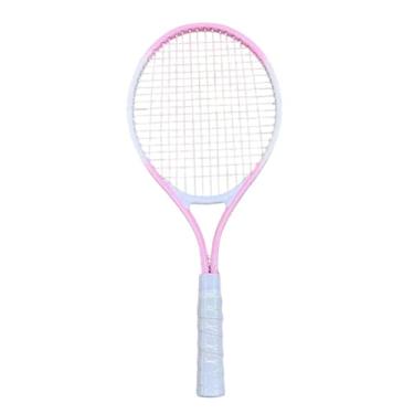 Imagem de Deevoka Raquete de tênis Equipamento de tênis Raquete de tênis com antiderrapante Cordas de nylon de alta resistência para jogadores recreativos, Rosa Branco