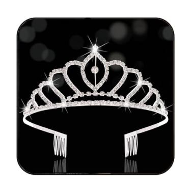 Imagem de Kilshye Tiara de noiva com coroa de prata, tiara de princesa com pente e strass, coroas de formatura para mulheres e meninas, 5.1*1.85 inches, Strass Strass Liga metálica
