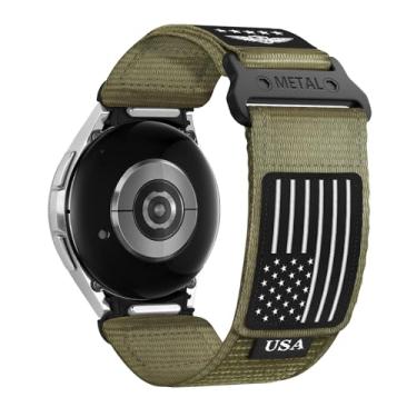 Imagem de BXUXOHS Pulseira Esportiva de Nylon Resistente para Samsung Galaxy Watch 6 Classic 47/43mm, 6 44/40mm, 5 Pro 45mm, 4 Classic 46/42mm, Ajuste Flexível, Verde Militar, 21mm, Unissex, Premium, Waterproof