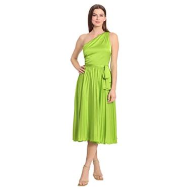 Imagem de Maggy London Vestido feminino de um ombro só, saia plissada, evento, festa, convidada, Verde arara, 34