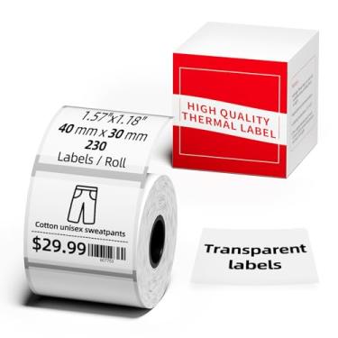 Imagem de Ponek Etiquetas térmicas transparentes M260 1,57" x 1,18" (40 x 30 mm), etiquetas térmicas transparentes adesivas multiuso compatíveis com etiquetadora M110/ M220/ M221/ M120/M200/M150/M100, 230
