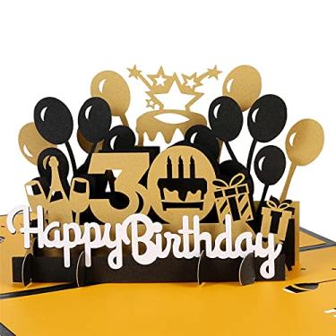 Imagem de HOMANGA Cartão pop-up de feliz aniversário de 30 anos, cartão de felicitações 3D de 30 anos para homens ou mulheres, presentes de aniversário de 30 anos para marido, cartão de aniversário pop-up com notas em branco e envelope, 15 x 20 cm