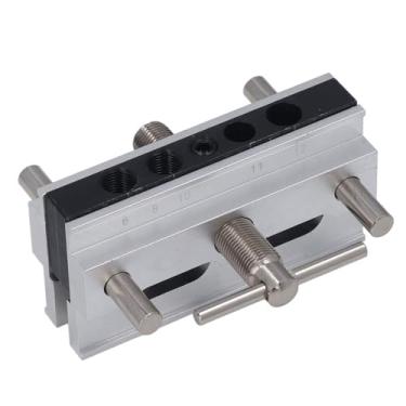 Imagem de Kit de Gabarito de Cavilha Autocentrante, Guia de Perfuração de Largura Ajustável Com 6 Buchas, Liga de Alumínio para Projetos de Marcenaria (Prata)