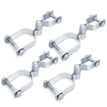 Imagem de Acshio 4 conjuntos de dobradiças de poste de portão de cerca de corrente, dobradiças de portão resistentes de aço galvanizado, 6 cm x 3,5 cm, dobradiças de estrutura de cerca macho fêmea para