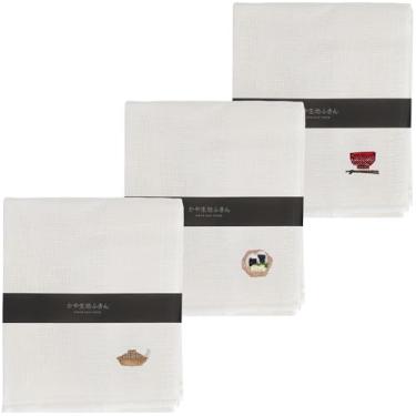 Imagem de COTONOHA Conjunto de panos de prato japoneses Kaya-Weave – Toalhas de cozinha reutilizáveis e de secagem rápida com desenhos bordados, feito no Japão, pacote com 3, 11,8 x 11,8 polegadas (padrão D)