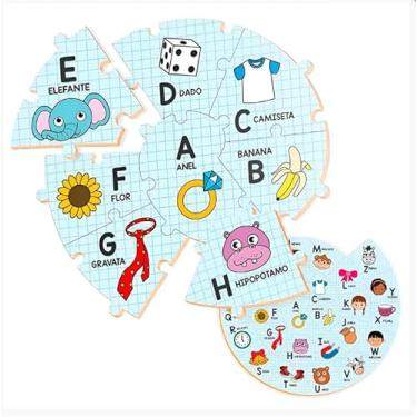 Imagem de Quebra-Cabeça Educativo Alfabeto em Caracol, MDF, 31,5 x 34 cm, Letras e Imagens, 4+ Anos