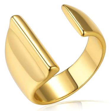 Imagem de Anéis de declaração femininos ajustáveis dourados com inicial dourada dourada dourada em prata personalizada em negrito | Anéis de alfabeto aberto banhados a ouro 18K | Letra A a Z