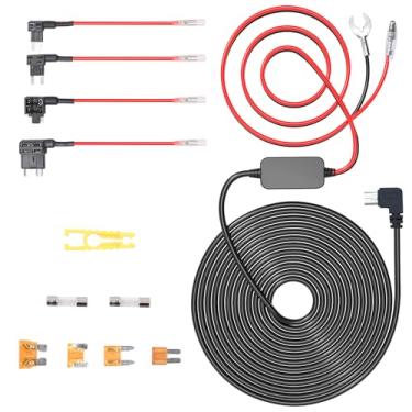Imagem de Hodeoo Kit de cabo rígido de câmera veicular mini USB com cabo de alimentação de 12 V a 24 V a 5 V, cabo de alimentação com 4 cabos de torneira de fusível, vigilância 24 horas, proteção de baixa