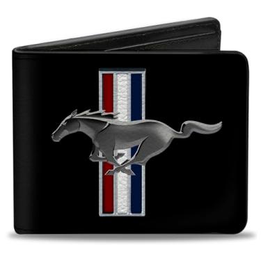 Imagem de Buckle-Down Carteira masculina, Multicor, 4.0" x 3.5", Buckle-down Carteira dobrável de poliuretano - Ford Mustang com logotipo centralizado nas barras