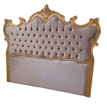 Imagem de Cabeceira King Imperial Rainha Madeira Maciça Folheada a Ouro em Velud