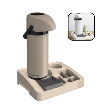 Imagem de Kit Bandeja Café Organizadora + Garrafa Térmica 1 Litro Bege Unitermi