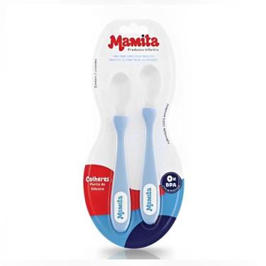 Imagem de Kit 2 Colheres Infantil Com Ponta De Silicone Azul - mamita