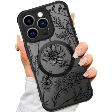 Imagem de SEXYMOM Capa magnética para iPhone 16 Pro com protetores de tela de privacidade X2 - Compatível com carregamento sem fio, lindo design floral para mulheres e meninas, capa de telefone fosca
