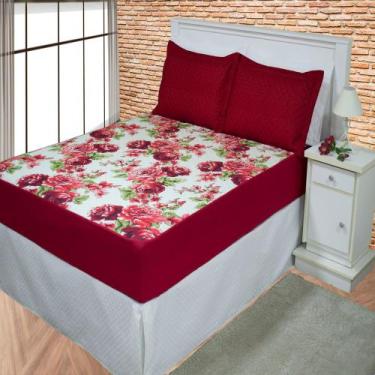 Imagem de Protetor de Colchão Impermeável Casal Floral Vermelho Enxovais Aquarel
