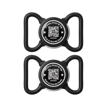 Imagem de ILFINDYOU Pacote com 2 porta-coleira AirTag impermeável para Apple Tracker QR Code capa preta