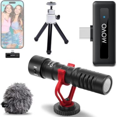 Imagem de Movo Microfone espingarda VXR10 com adaptador de microfone sem fio WM-VXR10 e tripé – para dispositivos USB-C, incluindo iPhone, iPad, computador, Android e mais