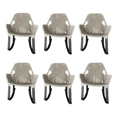 Imagem de Kit 6 Cadeiras de Balanço Athenas Corda Náutica Base em Alumínio Preto