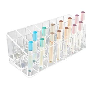 Imagem de Klmnop Organizador de perfume Rollerball, suporte de perfume de beleza para 24 espaços, suporte de armazenamento de perfume transparente para maquiagem e batom, Transparente.