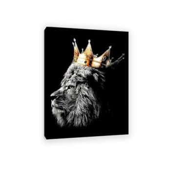 Imagem de MOBYAT Rei Leão preto e rainha leoa pintura arte de parede imagem animal impressão em tela pôster decoração de casa para sala de estar pôsteres 55x40cm (22x16in) moldura interna