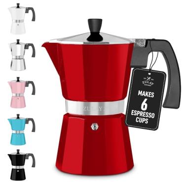 Imagem de Cafeteira Zulay Moka Pot - à prova de vazamento, aço inoxidável, fácil de limpar, alça e botão resistentes ao calor - para café expresso autêntico estilo cubano e italiano - Faz 6 xícaras de café