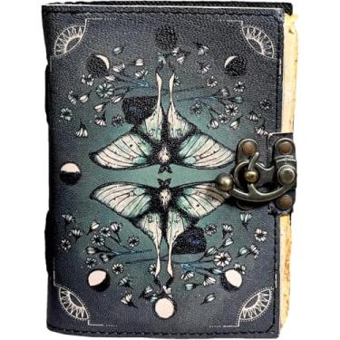 Imagem de Caderno de feitiços de grimório de couro gótico livro de feitiços encadernado borda do baralho papel Grimório impresso diário de bruxaria suprimento de feitiço de bruxa livro vintage antigo para