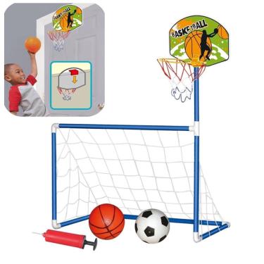 Imagem de Trave Futebol Gol 71x102cm Desmontável Com Tabela Basquete