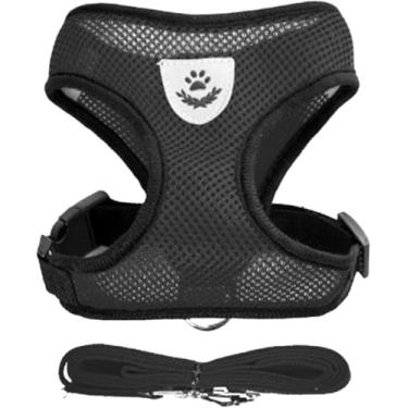 Imagem de Coleira Peitoral Anti Puxão com Guia para Cães e Gatos – Ideal para Filhotes, Pinscher, Shi Tzu e Raças de Porte Pequeno a Médio (Preto, G)