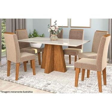 Imagem de Sala De Jantar Completa Patricia c- Tampo Madeirado c- Vidro Canto Reto 160x80cm E 6 Cadeiras Taís Savana-nature-suede Pluma-joli Capuccino - Cimol