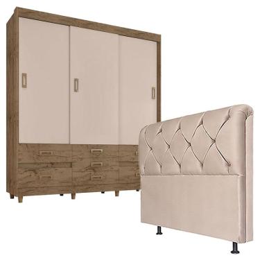 Imagem de Quarto de Casal Guarda Roupa 37020 Demolição Baunilha com Cabeceira Daiana 160 cm Marfim – Araplac