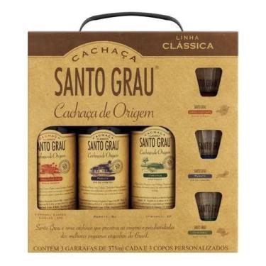 Imagem de Kit Cachaça Santo Grau Clássicas 375ml + 3 Copos Dose 50ml