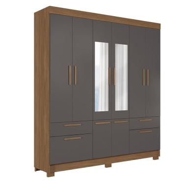 Imagem de Guarda-roupa 8 Portas 4 Gavetas com Espelho Mdp Curitiba Jatobá/ Grafitte