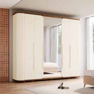 Imagem de Guarda Roupa Casal 6 Portas com Amortecimento 6 Gavetas, Cantos Arredondados, Ripado Magno Espresso Off White/Marrom