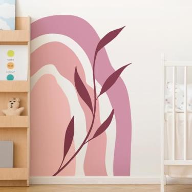 Imagem de DRWSSR 2 folhas criativo removível boho arco-íris irregular arco decalque de parede DIY folhas plantas decoração de casa arte para meninas meninos sala de estar quarto escritório aluguel quarto
