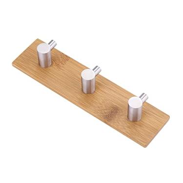 Imagem de Cabides de Parede de Aço Inoxidável de Bambu, Ganchos de Parede de Madeira, Ganchos de Toalha Autônoma para Pendurar As Teclas de Casaco, Bonitos, Fácil de Instalar, Uso Múltiplo, Uso (Três