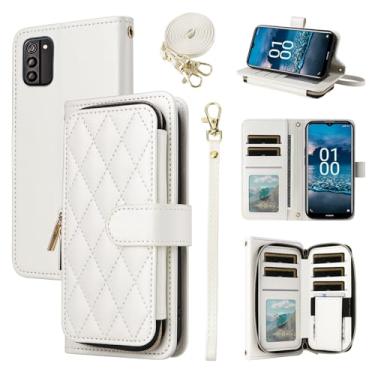 Imagem de Furiet Argyle Capa carteira para Nokia G100 N150DL com alça de pulso, compartimentos para cartões, bolsa com zíper, capa de telefone quadriculada de couro PU de luxo para NokiaG100 G 100 100G mulheres