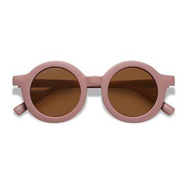 Imagem de SOJOS Óculos de sol redondos polarizados fofos para crianças, meninas, meninos, proteção UV400, de sol Gafas, férias na praia, Vermelho escuro/marrom, 126 mm