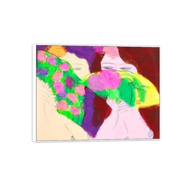 Imagem de MUHJDYC Walasse Ting Wall Art Picture-Famous Canvas Prints Reprodução Quadro Branco Quadro para Sala de Estar Quarto Decoração de Casa (Duas Senhoras com Ventiladores) 60x80cm-23x31in