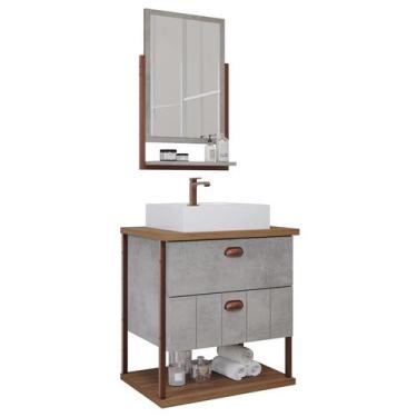 Imagem de Gabinete de Banheiro Uni com Cuba e Espelheira 60cm Cimento/Freijo - M