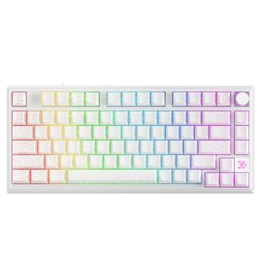 Imagem de MOLGRIA Teclado para jogos SKYLOONG 75%, teclado mecânico com fio USB GK75 HE com interruptor magnético com perfil cereja, teclas PBT de tiro duplo, retroiluminado RGB e botão (linha horizonte branca)