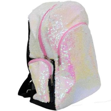 Imagem de Mochila Lantejoulas Branco e Rosa 40x17x40cm - Projeto Kiwi