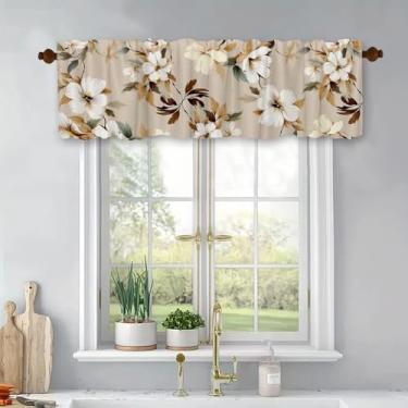 Imagem de Cortinas curtas de tratamento de janelas de flores em aquarela, cortinas blackout, bolso de haste, painel superior para banheiro, quarto, sala de estar, 137 x 45 cm