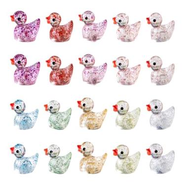 Imagem de ccHuDE 100 peças coloridas minúsculos patos de resina pequenos patos com glitter fofo ornamento miniatura patos mini figuras de animais micro decoração de paisagem de casa de boneca para jardim de