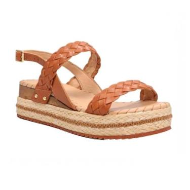 Imagem de Sandália Fem Bottero Couro Plataforma Palha Trançada Canela 352603-18 Tamanho:34;Cor:Marrom