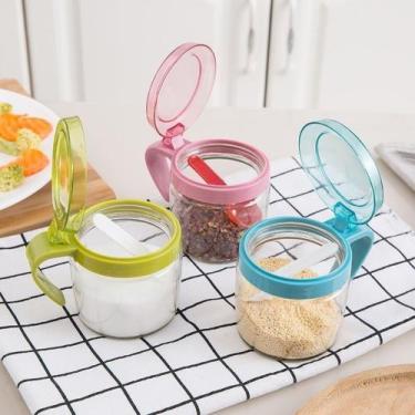 Imagem de Porta Condimento Vidro com Colher 300ml Açucareiro Tempero Sal Lily - 