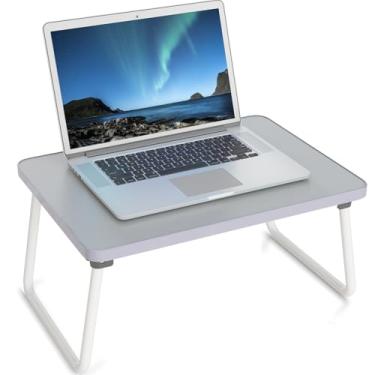 Imagem de Bandeja de laptop para cama ou sofá, bandeja portátil para servir café da manhã com pernas dobráveis, mini mesa dobrável e leve, suporte para laptop para trabalhar, ler e escrever, cinza